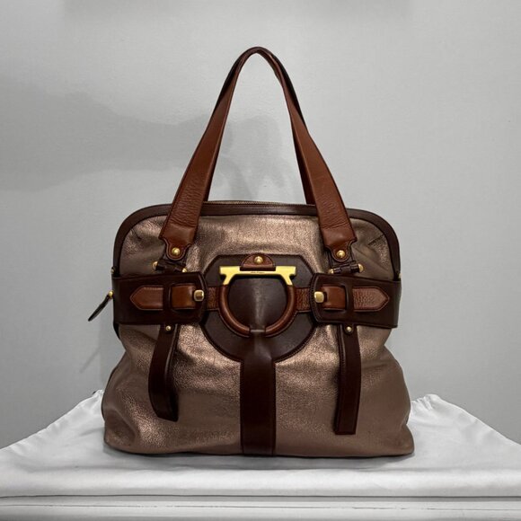 Salvatore Ferragamo Metallic Leather Shoulder Bag - Picture 1 of 8